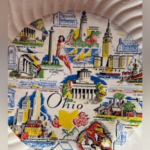 Ohio vintage Souvenir Plate with Colorful Landmarks